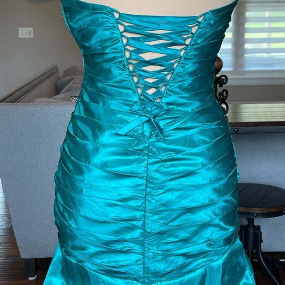 VTG 90's Dresses by Deb Prom Formal Evening Gown Dress Size 5/6 Green Lace Up - Picture 6 of 17